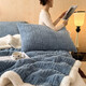 Langsha blanket winter thickened plus velvet sherpa double-layer blanket nap small blanket office single coral velvet blanket noble blue double-layer thickened/warm at the touch/shedding package double blanket 200x230cm_weight about 4.6Jin Jin equals 0.5kg