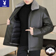Playboy (PLAYBOY) down jacket with removable lining, PU leather jacket for men, thickened cold-proof jacket, winter casual plus velvet leather jacket for dad, black, removable lining, 90 velvet, M 170