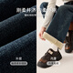 Xiangying plus velvet retro bootcut jeans for women 2025 winter new style denim style high waist loose wide leg pants denim blue S 155/80A/85-95Jin Jin equals 0.5 kg