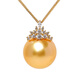 Overland South Sea Saltwater Gold Pearl Pendant 18K Gold Inlaid with Zirconia Ice Queen Style Gift for Girlfriend and Wife Gold Pearl 15~16mm