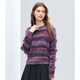 Betu Women's 2025 Winter New Sweater Round Neck Gradient Stripe Plush Decoration Slim Top Women 2511T43 Dark Purple M