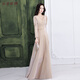 Mei Anjia evening dress women's new banquet temperament light luxury niche high-end long-sleeved annual meeting dress spring and summer hosting champagne gold long style 3XL