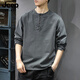JEEP SPIRIT2025 new casual men's pure cotton long-sleeved T-shirt loose and thin spring and autumn trendy brand Henry collar bottoming shirt sweatshirt 2315 charcoal gray sweatshirt XL suitable weight 145-160Jin Jin equals 0.5 kg