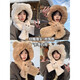 COSMICKISS bear ears hat scarf all-in-one women's winter warm and windproof thickened plush scarf versatile ear protection Lei Feng hat beige
