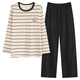 Yiduo couple pajamas for women with chest pads in autumn and winter pure cotton long-sleeved striped cartoon casual boys can be worn outside as home clothes