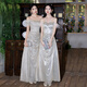 Chuangjingyi selected dress high-end light luxury niche evening dress high-end light luxury niche 2025 new style French engagement party evening champagne gold A style_135CM M