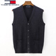 TOME BORNEK Tommy Tommy 100% wool sweater cardigan vest casual solid color V-neck knitted vest sleeveless knitted vest navy S 165