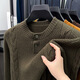 EMZ Ordos men's thick woolen sweater Henry collar button autumn and winter young and middle-aged stand collar casual sweater wool pine gray brown S 165
