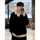 NYING fake two-piece Henry collar sweater for men in autumn and winter new trendy brand lapel sweater thickened warm inner base layer black XL (125-140Jin Jin equals 0.5kg)