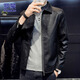 ROMON Leather Men's Jacket Men's Autumn and Winter Casual Jacket Men's Versatile Trendy Top Men's Black XL