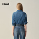 ELAND Shirt Women's Old Money Style Right Shoulder Small Lapel Denim Shirt Top 2025 Autumn Dark Denim Color 160