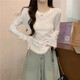 Gray waisted round neck bottoming shirt for women, new autumn and winter slim-fitting long-sleeved T-shirt for women, versatile top layering YRL K705# white gray (solid color) L 95-105Jin Jin is equal to 0.5 kg