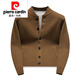 Pierre Cardin 2025 Autumn and Winter New Solid Color Stand Collar Knitted Cardigan Jacket Men's Off-Duty Versatile Sweater Henry Collar Sweater Trendy Caramel Color M 100-115Jin Jin is equal to 0.5 kg