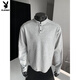 Playboy right shoulder sweatshirt cleanfit high-end pure white henley collar long-sleeved t-shirt men's autumn American style bottoming shirt white custom style M