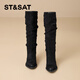 Bottes du samedi pour femmes avec des talons faibles Fashion rétro tendance sur le genou polyvalent 2025 Automne Nouveau code standard de mode décontracté polyvalent noir 35 (225 mm)