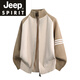 JEEP SPIRIT Jeep Henry Collar Woolen Cardigan Men's Autumn and Winter Contrast Color Splicing Casual Jacket 2025 New Knitted Wool Clothes Gray M