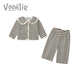 Fanlie VOONLIE Girls Suit Autumn 2025 New Baby Fashionable Two-piece Set Baby Striped Jacket Pants Spring and Autumn Trend Black and White Stripes 80 cm