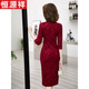 Hengyuanxiang cheongsam 2025 new high-end and elegant high-grade grandma's red embroidered petite mother's wedding banquet dress burgundy JFX lace (length 110CM) 2XL
