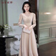 Mei Anjia evening dress women's new banquet temperament light luxury niche high-end long-sleeved annual meeting dress spring and summer hosting champagne gold long style 3XL
