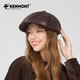 Kenmont British retro genuine leather beret autumn and winter windproof plus velvet warm gentleman forward hat large head circumference dark brown M 58c_ (adjustable)