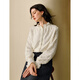 INMAN palace style brushed knitted lace shirt 2026 winter women's new lantern sleeve shirt off-white M