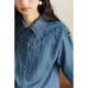Mystery Show Blue Shirt Women's 2025 Autumn New Style Hollow Patch Embroidery Imitation Denim Fabric Loose Retro Shirt Blue S