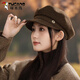 Woodpecker Coffee Colored Beret Women's Spring and Autumn 2025 New Leather Retro Versatile Face Showing Little British Style Newsboy Octagonal Hat Black One Size (56-58cm)
