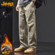 Jeep (JEEP) casual pants men's autumn and winter pure cotton loose straight pants men's overalls men's pants light khaki XL