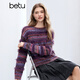 Betu Women's 2025 Winter New Sweater Round Neck Gradient Stripe Plush Decoration Slim Top Women 2511T43 Dark Purple M