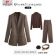 Pierre Cardin coffee color versatile suit suit for women in autumn and winter, thick herringbone pattern, fashionable and simple commuter suit, coffee color jacket + coffee color sweater + coffee color pants (comes with corsage + belt) 2XL 125-145Jin Jin is equal to 0.5 kg