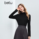 Betu women's 2025 winter new T-shirt elastic comfortable long-sleeved tops bottoming shirt simple inner wear for women 2510T96 black L