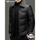 Armani (ARMANI EXCHANGE) Armani young and middle-aged men's leather down jacket men's 2025 new lapel thickened dad jacket 557 black XL 180 recommended 140-160 Jin Jin equals 0.5 kg