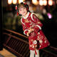 Disney (Disney) Hanfu Girls Tang Suit New Year's Eve Clothes Children's New Year's Winter Clothes Cheongsam Autumn and Winter New Year's Clothes Chinese Style Skirt New Style Red Quilted + Hand Warmer Bag 90