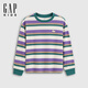 Gap Gap boys winter embroidered logo striped long-sleeved T-shirt children's casual top 839478 purple and green stripes 150 cm (12-13 years old) Asian size