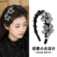 Xiao color headband for women 2025 high-end three-dimensional floral rhinestone hairpin French elegant retro style high skull headband F3596 flower headband-black