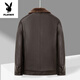 Playboy (PLAYBOY) chaqueta de cuero genuino Haining de alta gama para hombres en invierno nuevo estilo de piel con solapa integrada chaqueta de piel de oveja de primera capa forro de terciopelo de cordero negro cálido y engrosado 2XL 185 recomendado 140-155 Jin Jin equivale a 0,5 kg