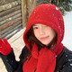 JIOESC red hat scarf one-piece barak farah women's autumn and winter warm wool hooded scarf knitted hat scarf shawl-red-one size
