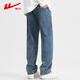 Pull-back jeans for men in winter plus velvet to keep warm American straight pants for men loose wide-leg casual trousers