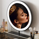 Cosmetic Mirror LED Rechargeable Large Round Mirror Bedroom Simple Smart Cosmetic Mirror with Light Light Luxurious Desktop Mirror Cosmetic Mirror Deep Black 40CM Plug-in Fixed Model