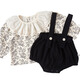 Xier Korean style baby suit spring style baby girl lace sweet and stylish floral top girls overalls suit floral suspender bag black two-piece set 80 CM