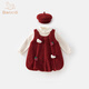 Banxidi girls' dress, autumn and winter fashionable baby girl's one-year-old dress, children's princess skirt suit, winter velvet skirt, red 80