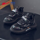 Warrior Children's Shoes Boys Velcro Sports Shoes Autumn and Winter Boys Running Shoes Children's Cotton Shoes WZ-C062L Black 36