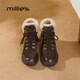 Millies genuine leather fashion plus velvet warm Martin boots for women, versatile lace-up high-top casual shoes, short boots for women, brown 37