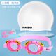 Silicone waterproof swimming cap, large long hair, loose and not tight, universal swimming cap and goggles set for boys and girls, small white silicone cap + children's swimming goggles + nose clip earplugs