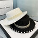 Ye Yu Hepburn style hat seaside beach hat pearl straw straw hat sun hat retro internet celebrity flat top hat summer black head circumference 55-58CM