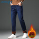 JEANSWEST Jeans Men's 2025 Autumn Velvet Thickened Casual Straight Loose Men's Denim Trousers Blue Velvet 34