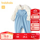 Balabala children's clothes, girls' spring and autumn suit, fashionable style overalls two-piece set, white and blue tone 90cm