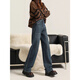 Cotton plus velvet thickened slightly flared wide-leg jeans for women autumn and winter new high-waisted loose straight casual pants for small people 1101 retro blue plus velvet high quality L 105-115Jin Jin is equal to 0.5 kg