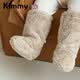 Kimmy British baby autumn and winter foot covers children's shoes thickened warm cotton shoes shoe covers foot covers sleeping baby socks khaki double layer plush socks 0-1 years old recommended (inner length 13cm)