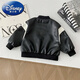 Disney children's leather jacket boys handsome motorcycle jacket baby spring new fleece top leather jacket black fleece 90 cm